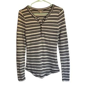 Lucky Brand Striped Henley Sweater Size Small